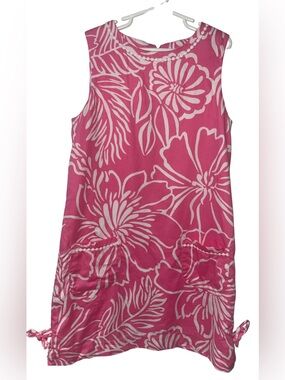 Lilly Pulitzer Dress Girl’s Size 12 Pink White Ties Preppy Resortwear Lined Zip